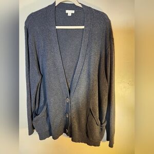 J Jill 3 button cardigan cotton wool cashmere w/2 pockets black sz XL